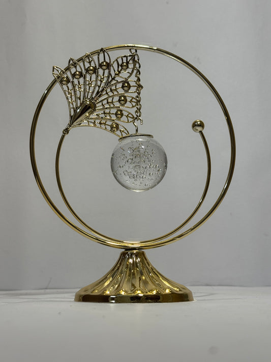 Elegant Metal Leafe Showpiece with Crystal Ball | Decorative Home & Office Table Accent