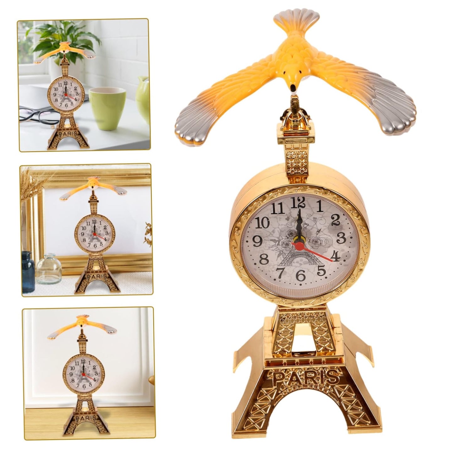 Vintage Eagle Table Clock – Resin Animal Statue Desk/Bedroom Déco