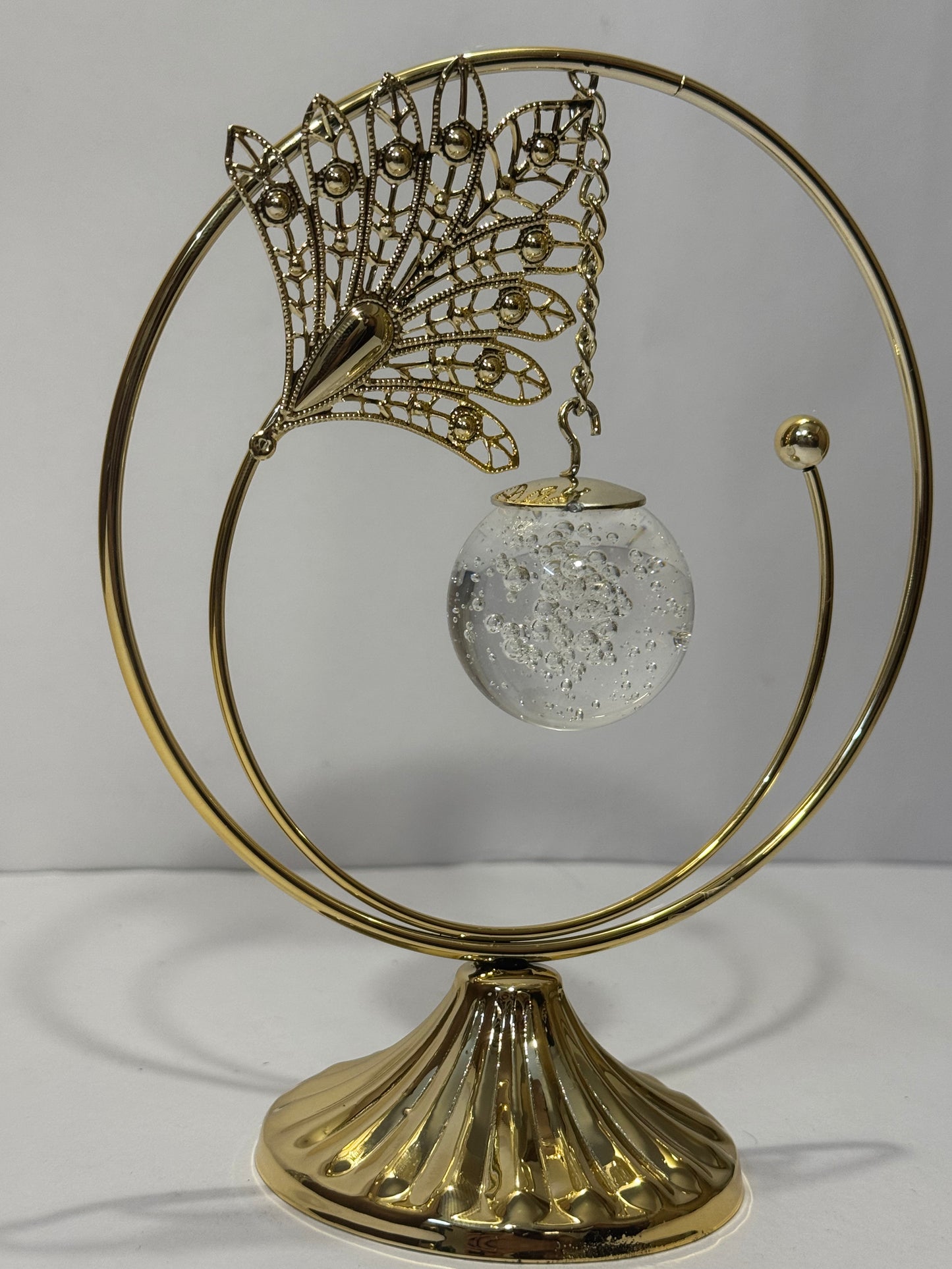 Elegant Metal Leafe Showpiece with Crystal Ball | Decorative Home & Office Table Accent