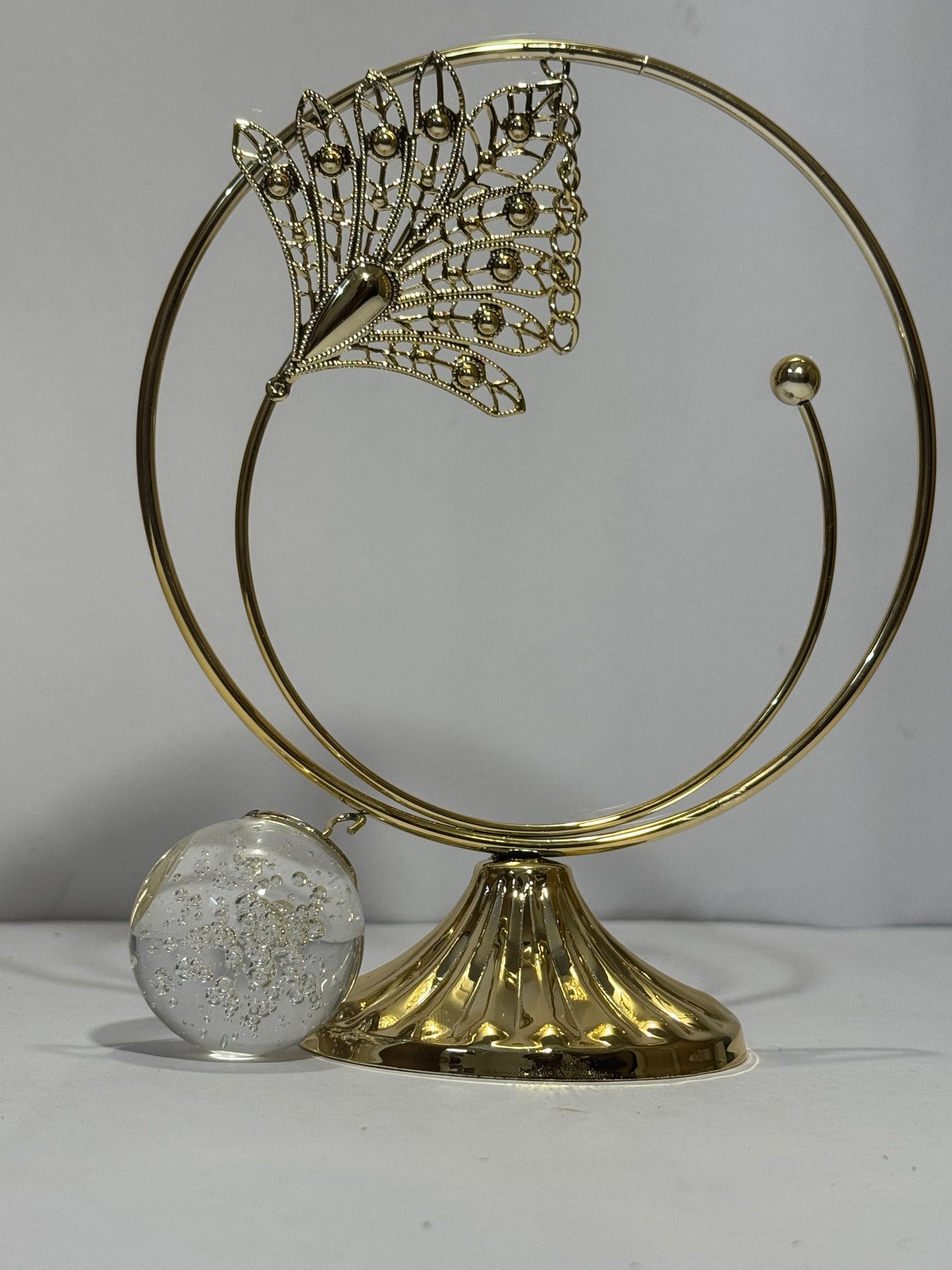 Elegant Metal Leafe Showpiece with Crystal Ball | Decorative Home & Office Table Accent