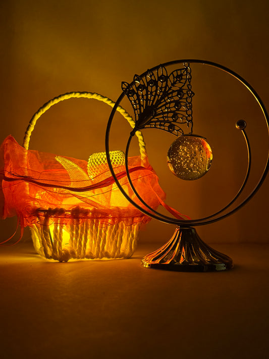 Elegant Metal Leafe Showpiece with Crystal Ball | Decorative Home & Office Table Accent