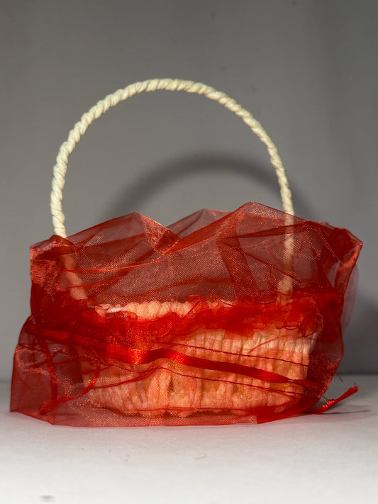 Handmade Decorative Potli Gift Basket with Net Cover – Red Oval (2 PC Set)