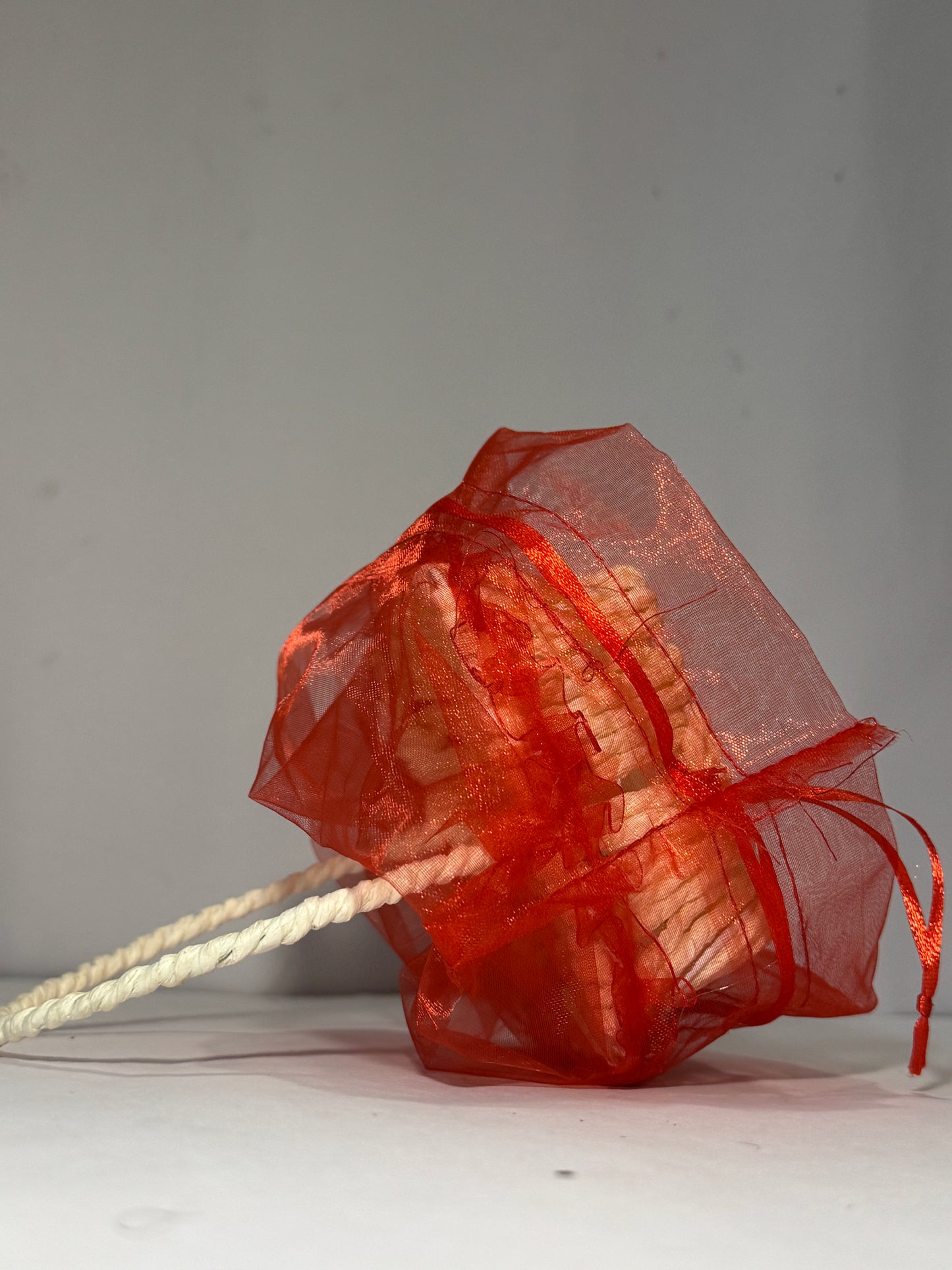 Handmade Decorative Potli Gift Basket with Net Cover – Red Oval (2 PC Set)