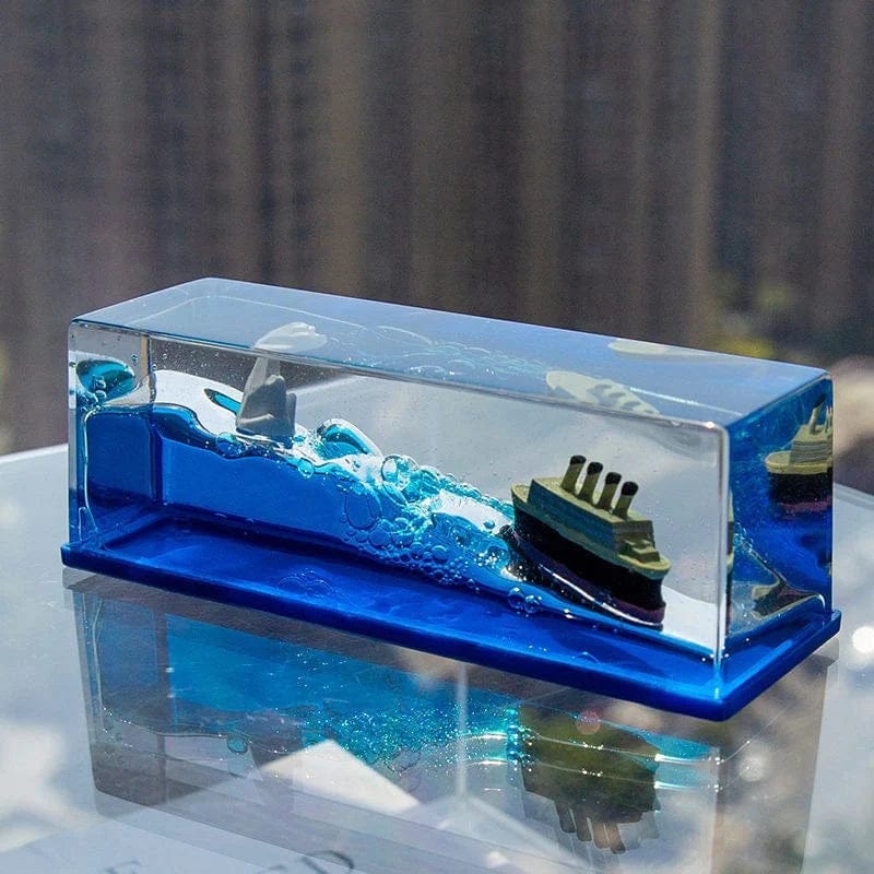Paper Weight & Pen Holder – Floating Ship Design Desk Accessory (Rectangle)