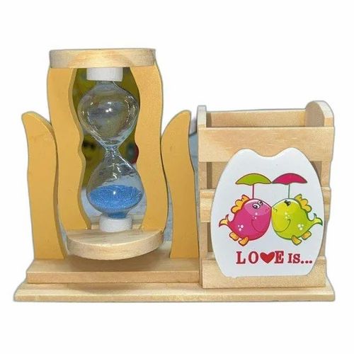 Wooden Hourglass Timer with Pen/Pencil Stand – Decorative Desk & Gift Showpiece