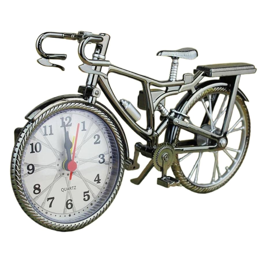 Bicycle Design Analog Desk Alarm Clock – Decorative Silver Timepiece