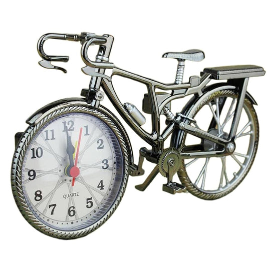 Bicycle Design Analog Desk Alarm Clock – Decorative Silver Timepiece