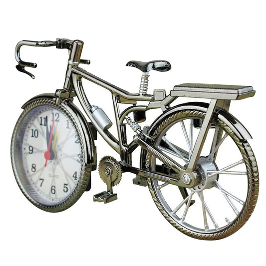 Bicycle Design Analog Desk Alarm Clock – Decorative Silver Timepiece